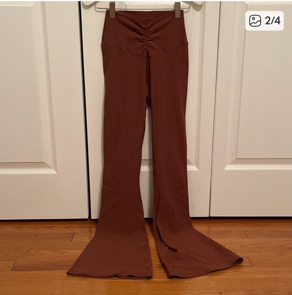 Aerie Real Me High Rise Ruched Flare Leg Leggings in Brown - Picture 2 of 3